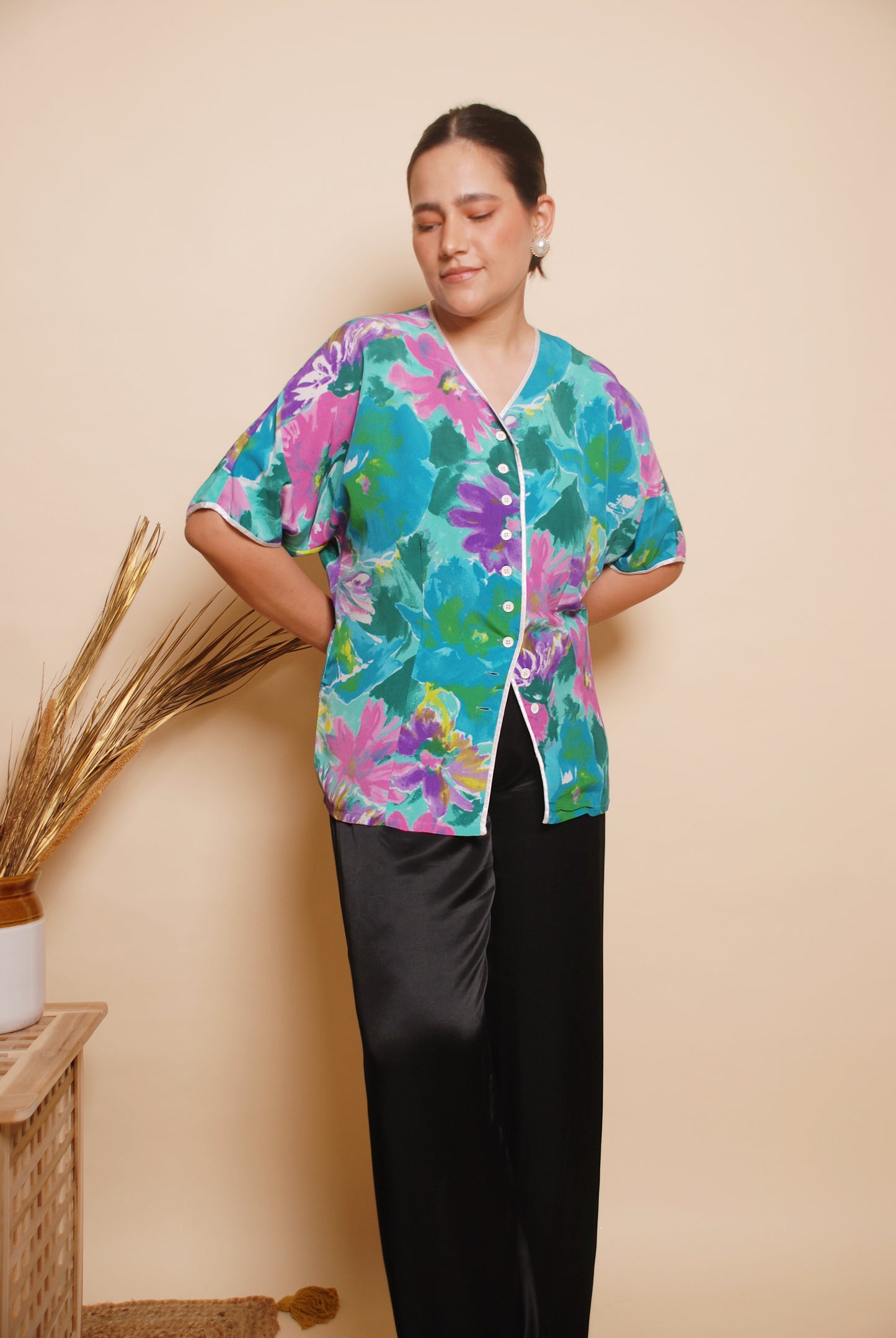 Multicolour floral v-neck blouse