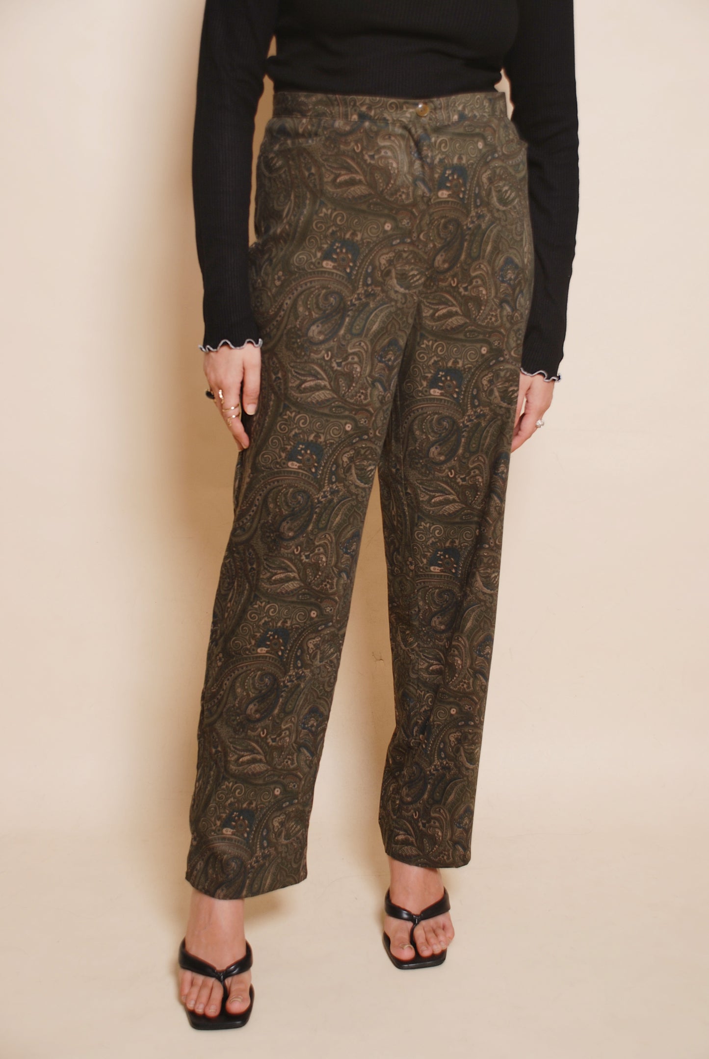 Vintage moss green printed pants