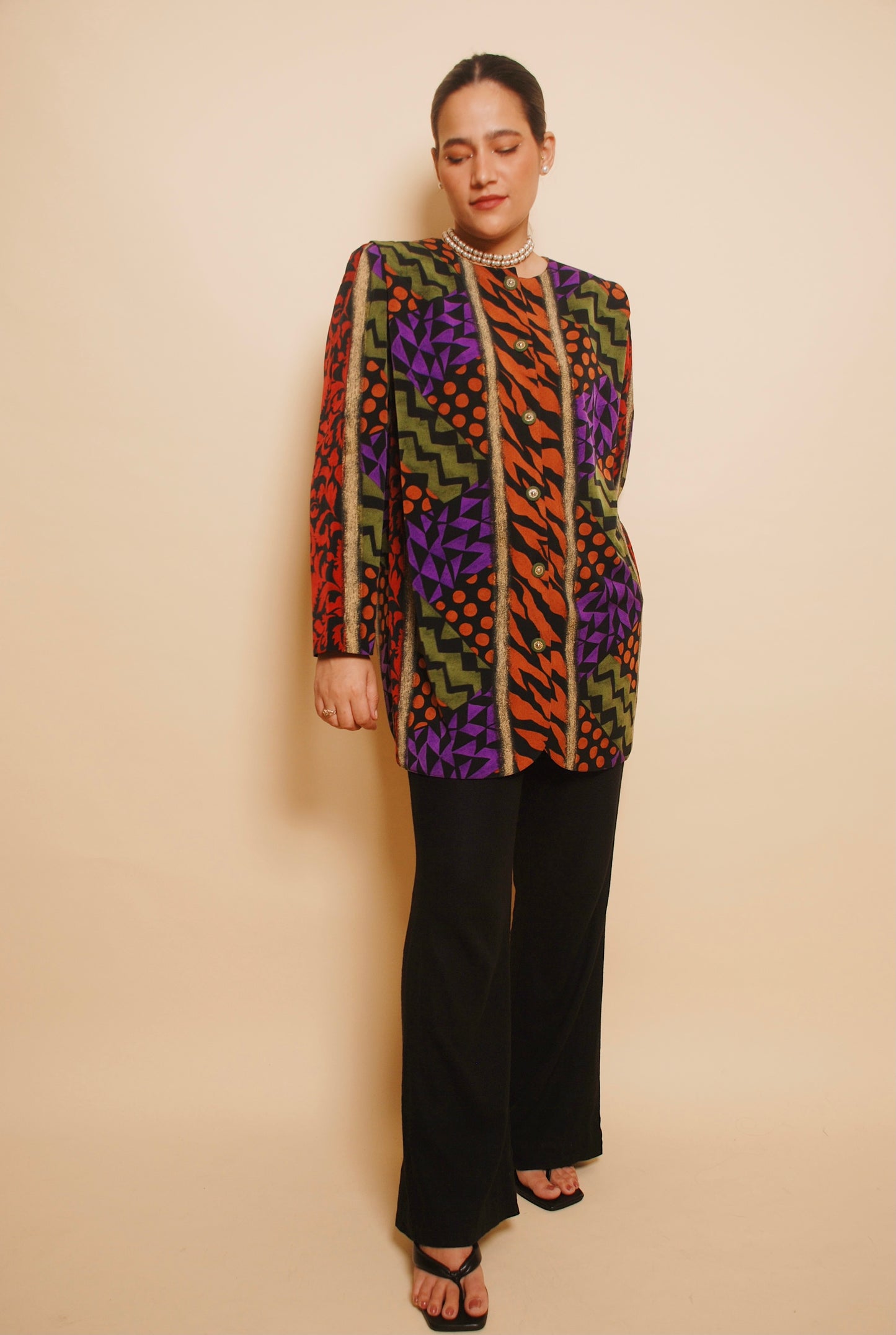 Vintage multicolour printed long jacket