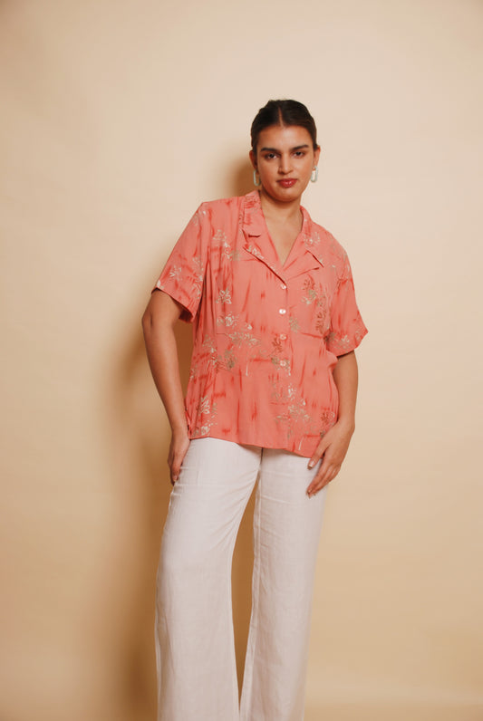 Rose pink floral resort shirt