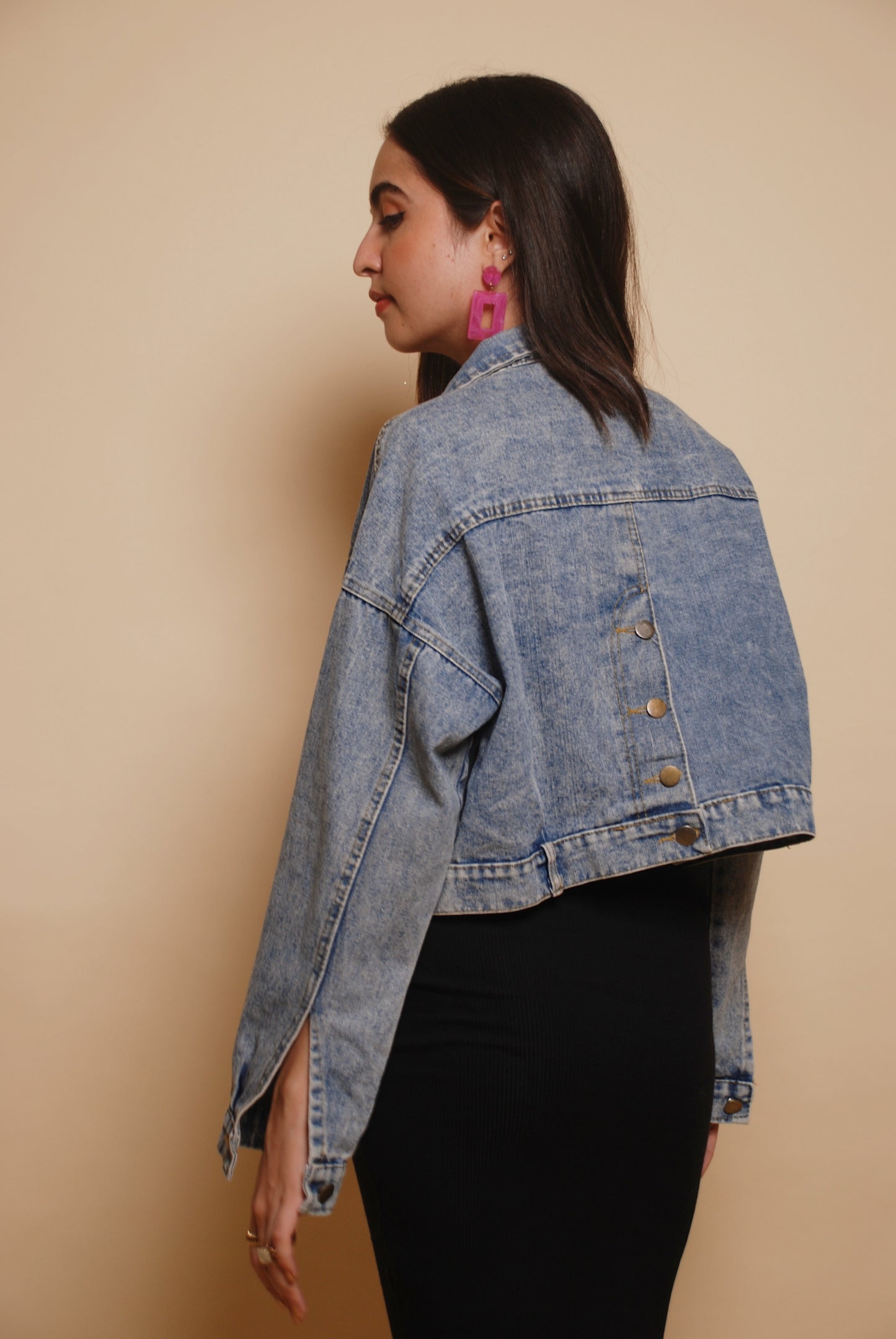 Light blue cropped denim jacket