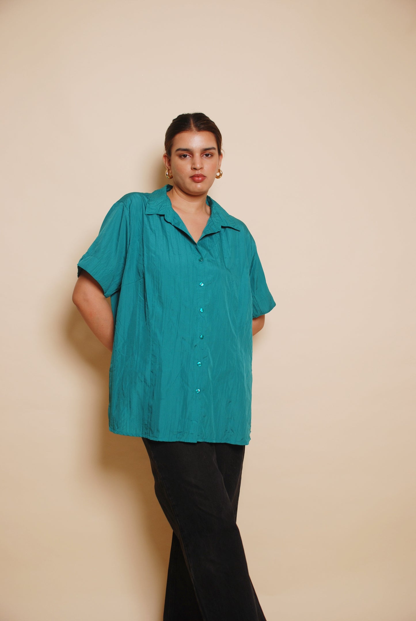 Sea green textured short sleeve shirt