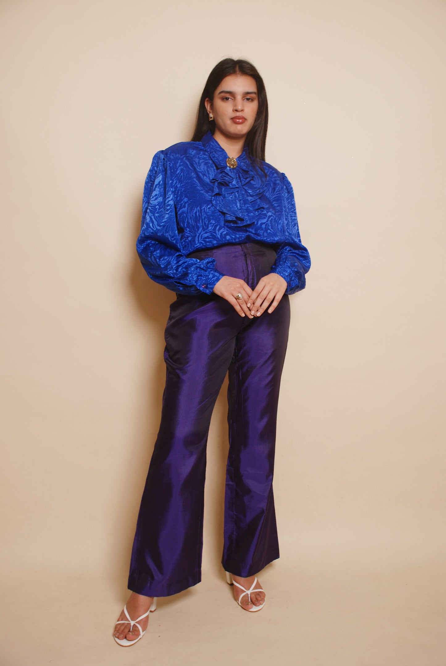 Blue metallic high waist pants