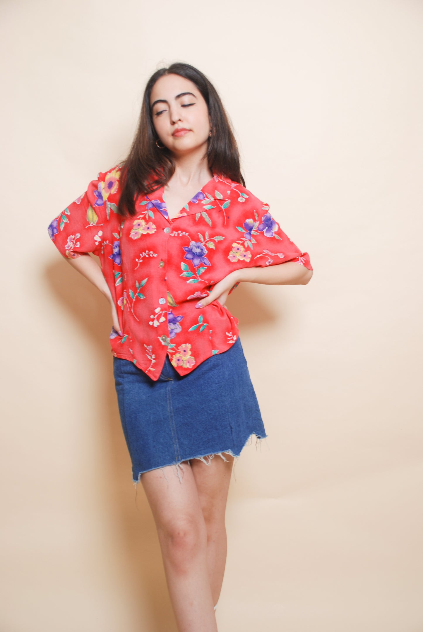 Red floral resort shirt