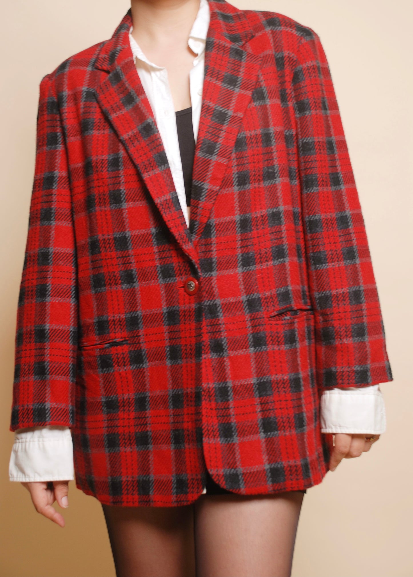 Vintage red checkered wool blazer