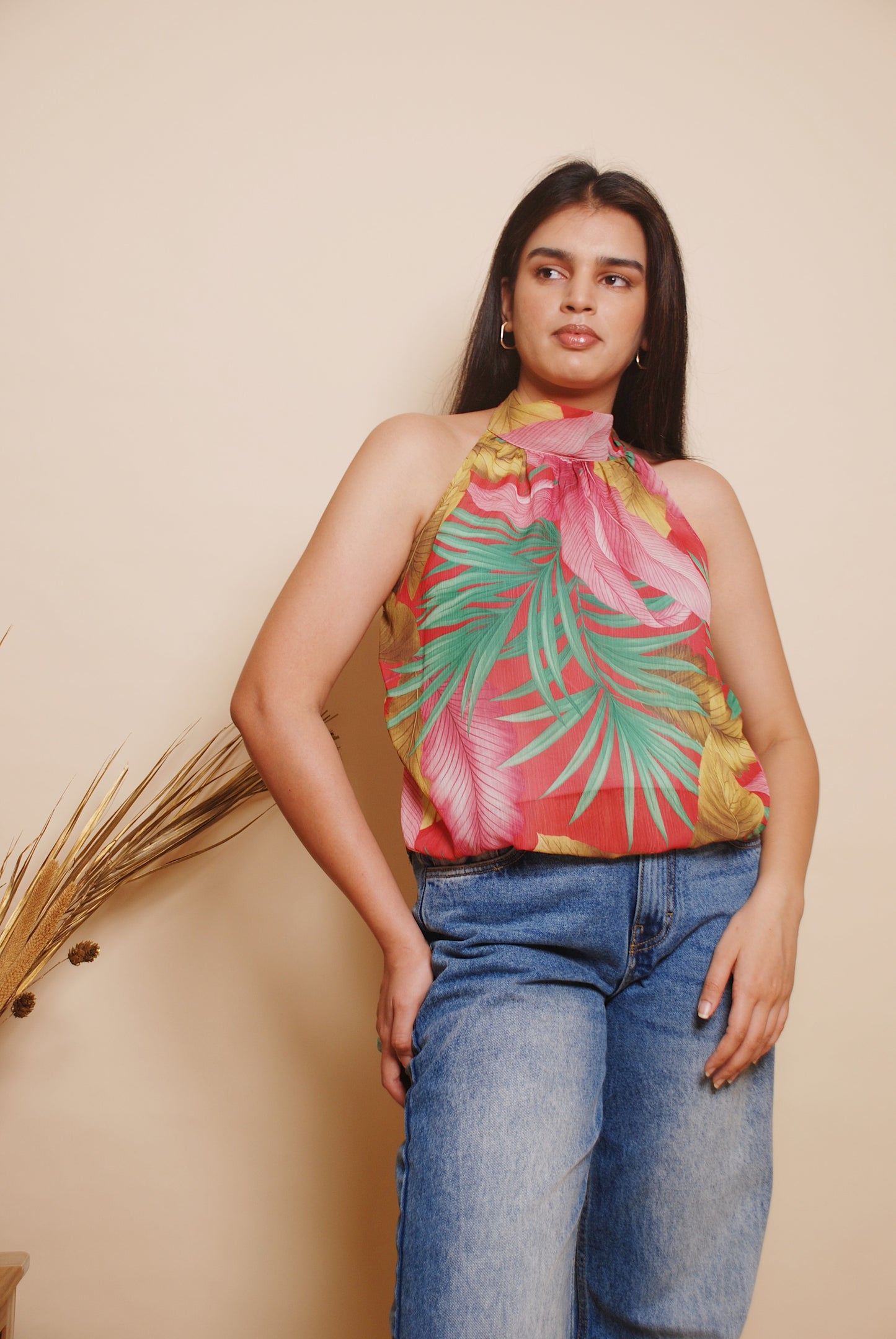 Multicolour floral halter top