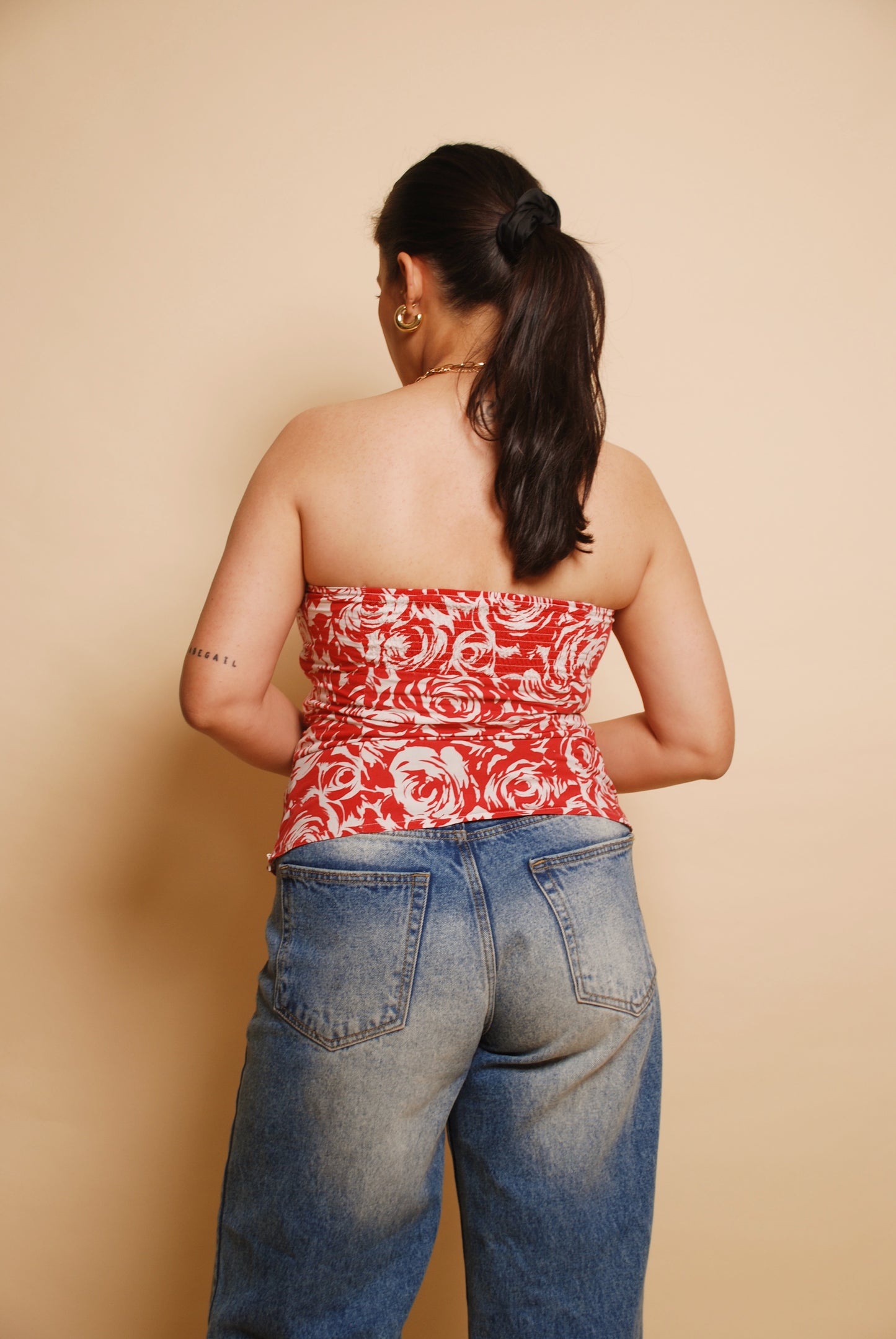 Red & white floral corset top