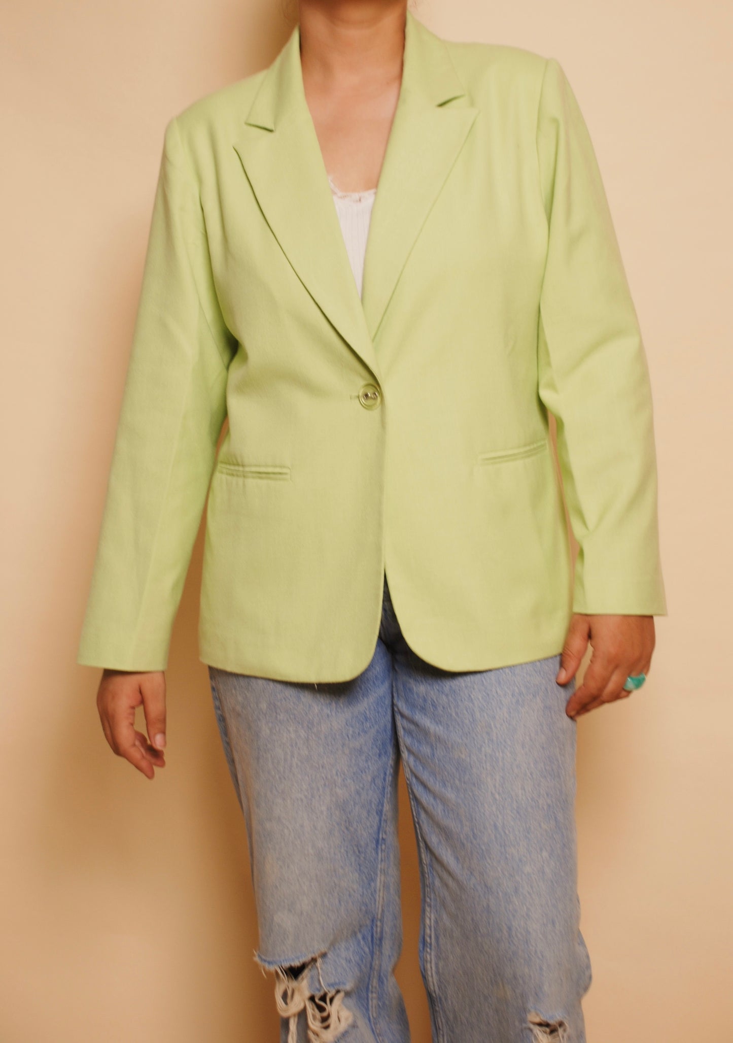 Vintage bright green one button blazer