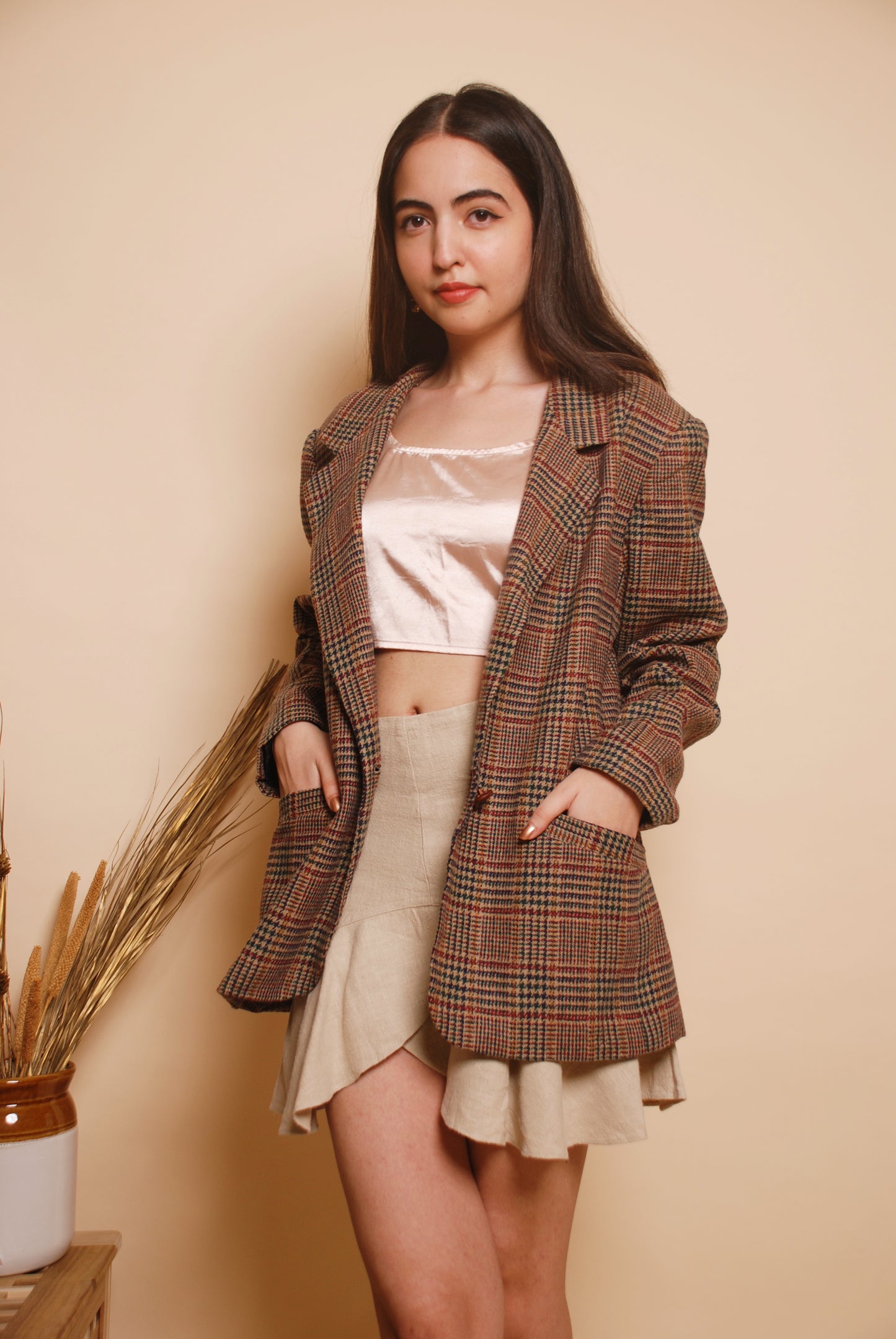 Vintage brown checkered wool blazer