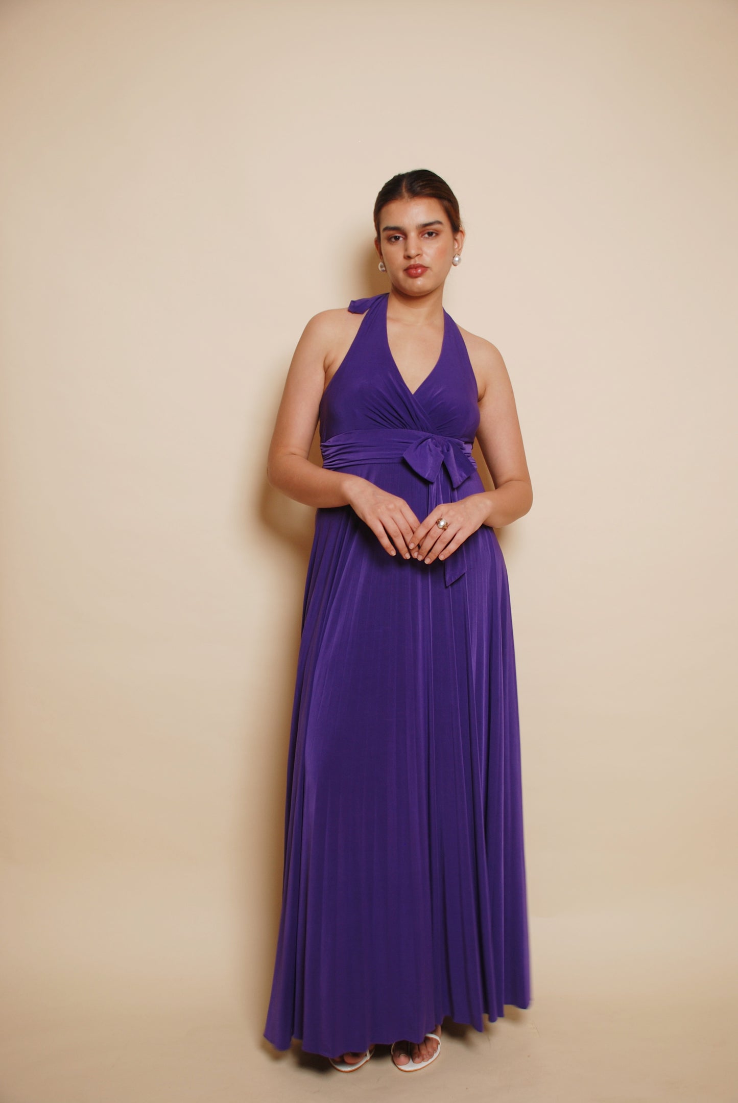 Vintage purple halter pleated gown