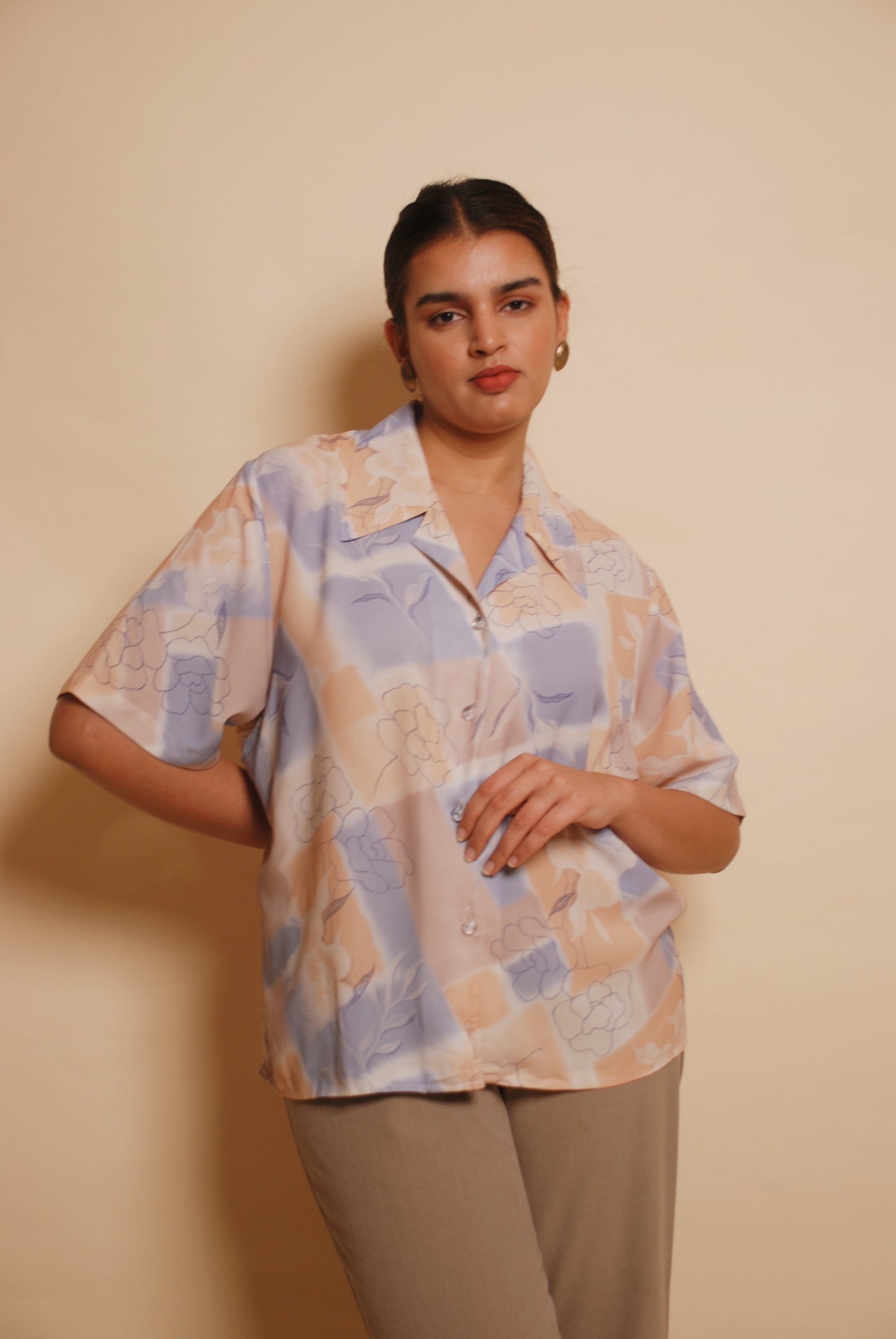 Sky blue & beige printed resort shirt