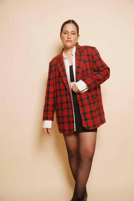 Vintage red checkered wool blazer