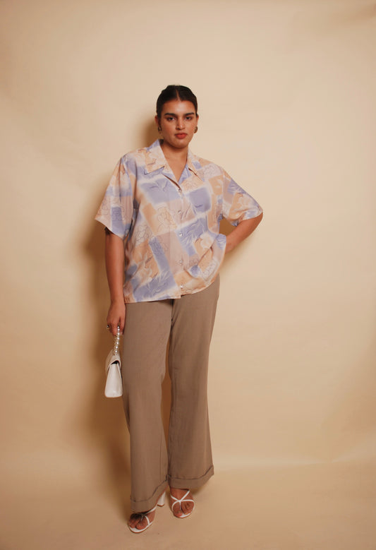 Sky blue & beige printed resort shirt