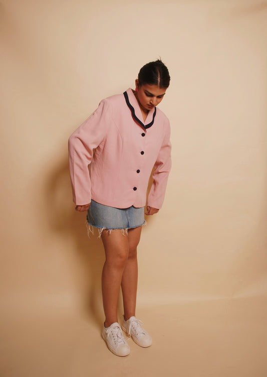 Vintage blush pink blazer with contrast piping