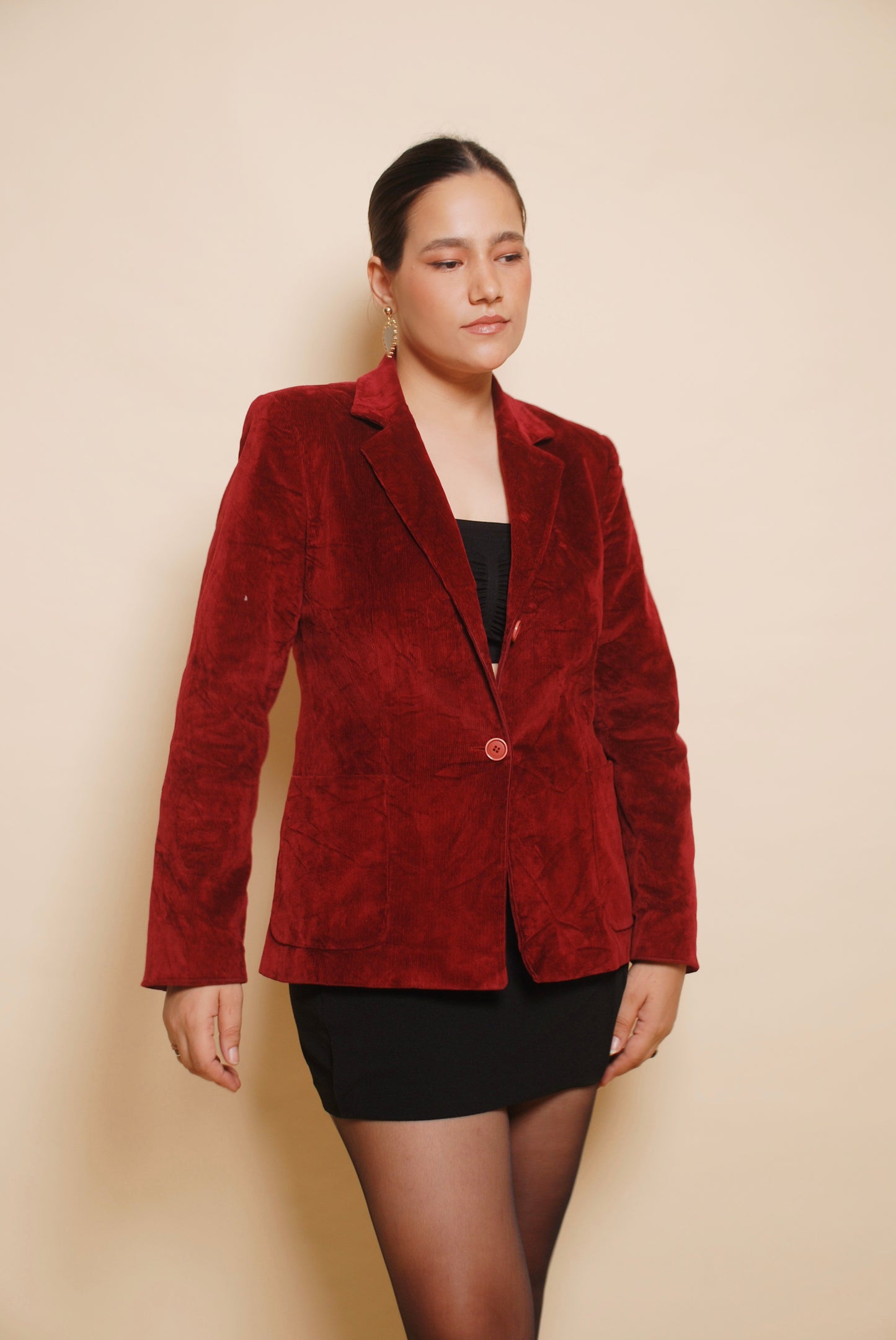 Wine red two-button corduroy blazer