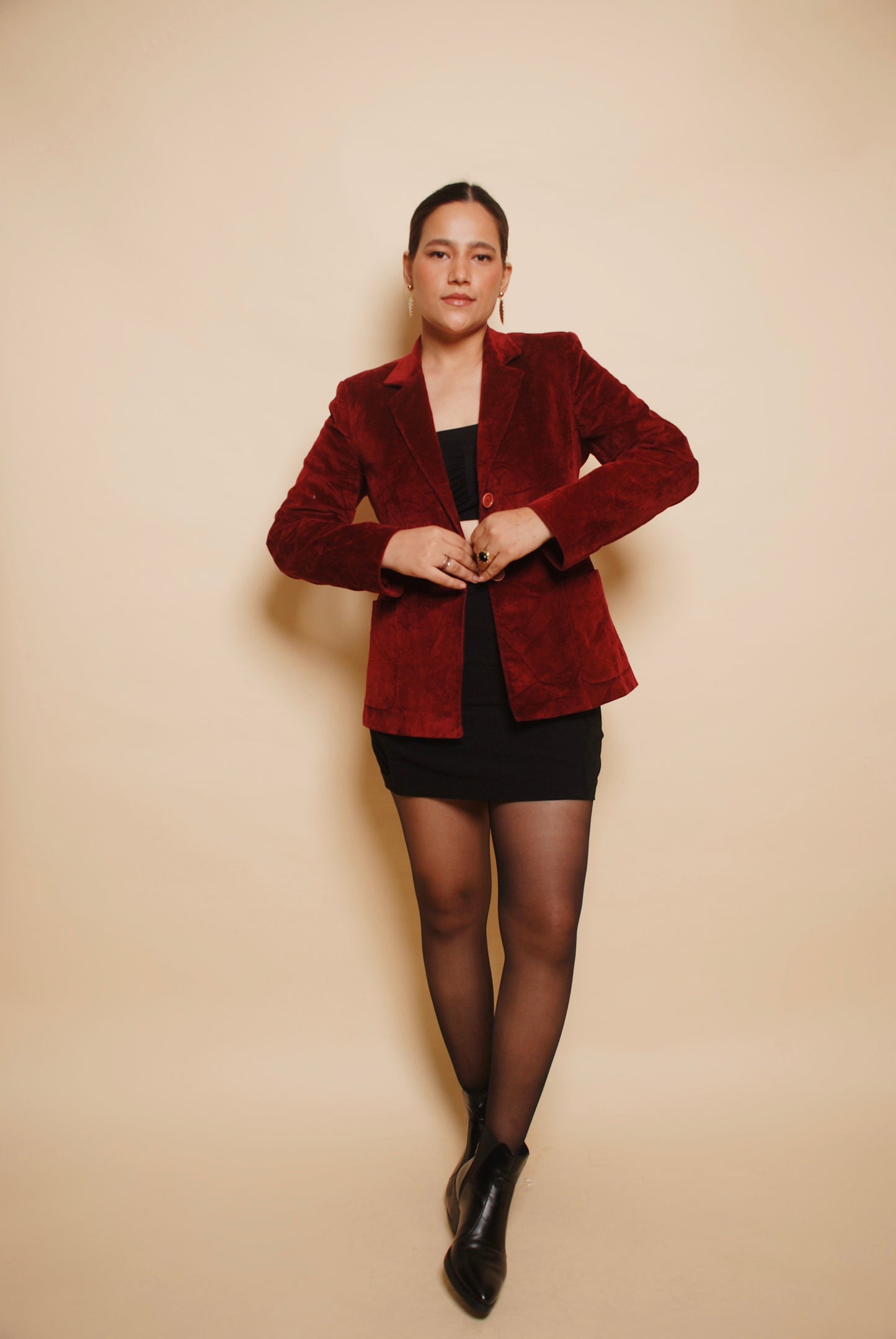 Wine red two-button corduroy blazer