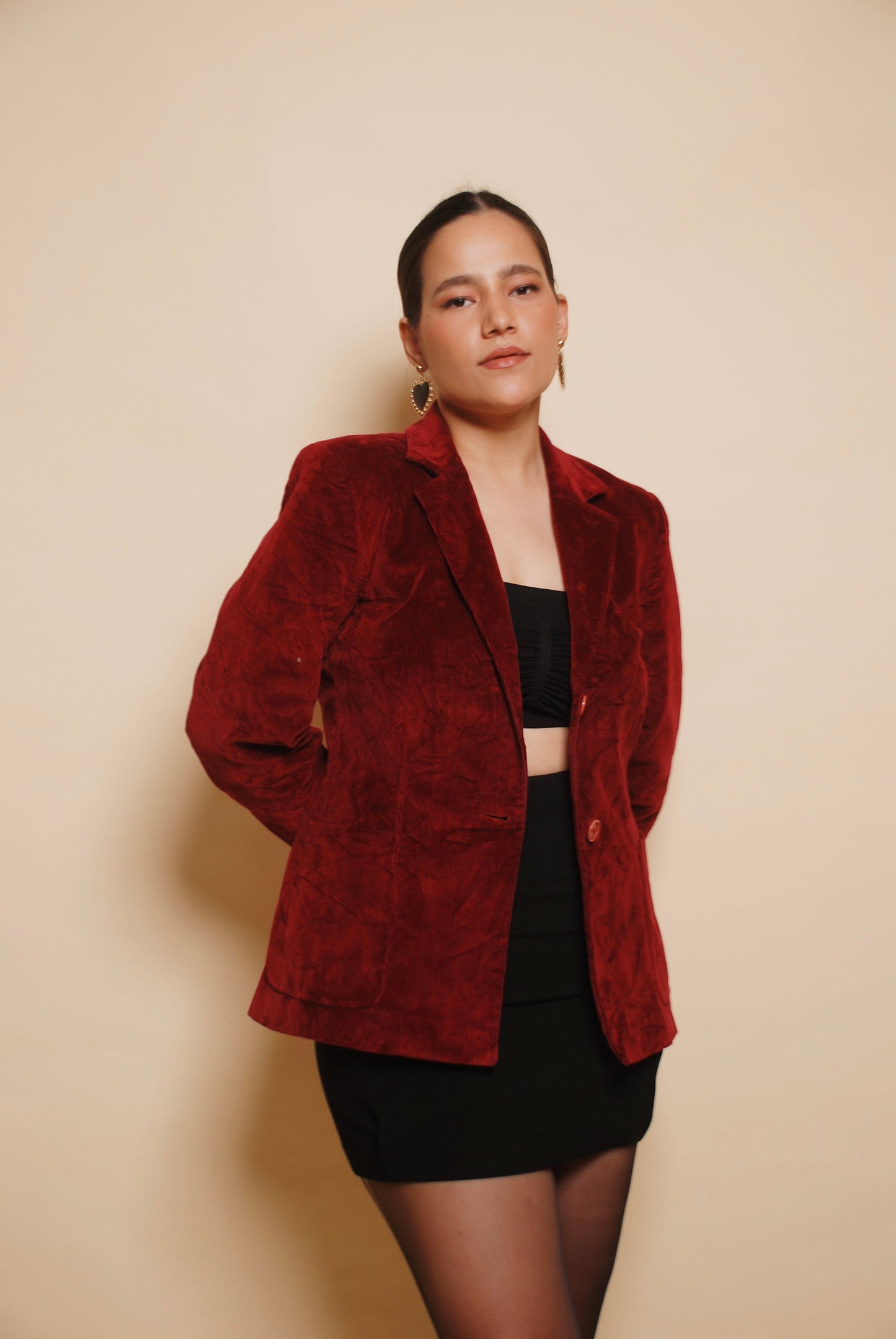 Wine red two-button corduroy blazer